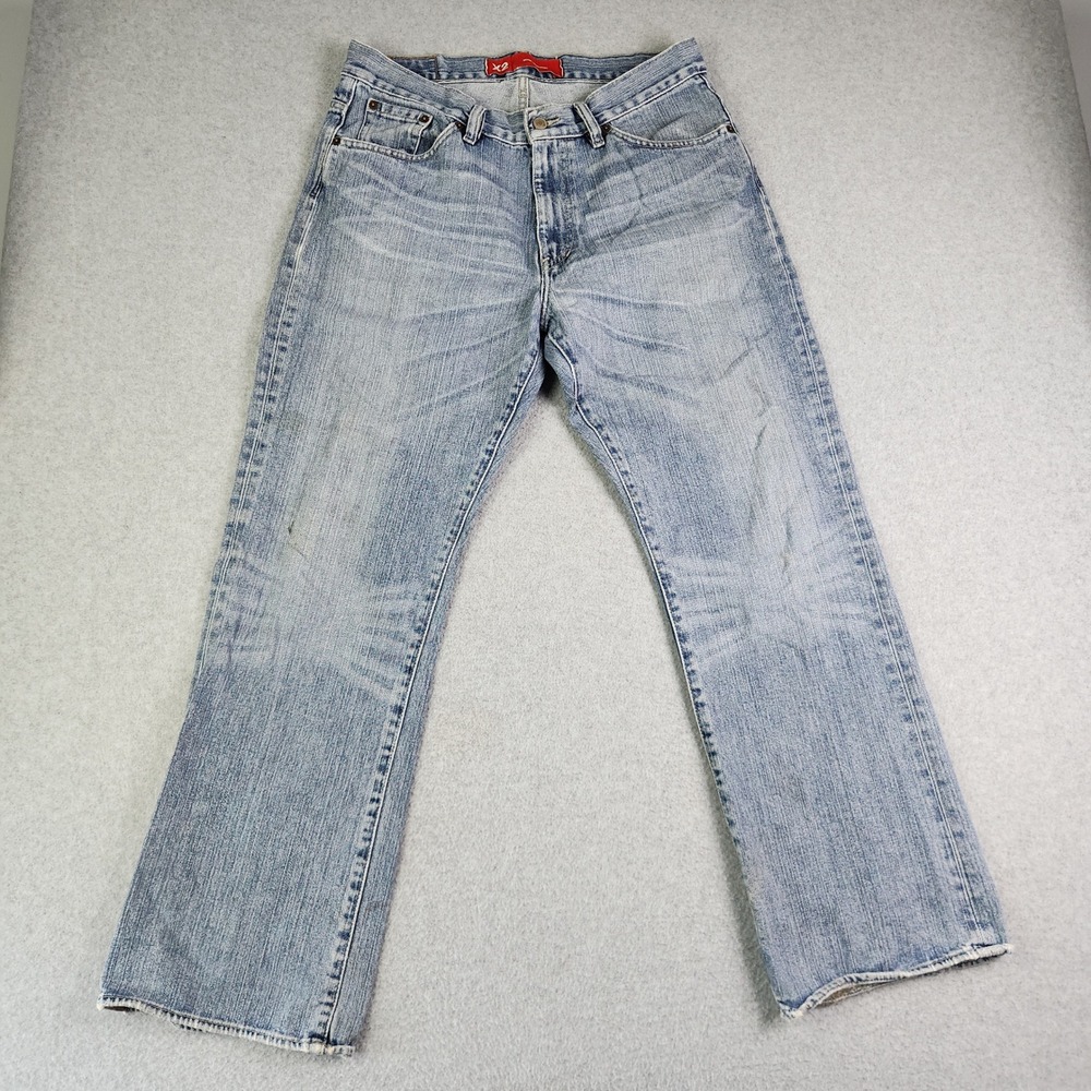 Express Jeans Mens 33x30 Blue X2 Denim Light Wash Y2K Regular Rise Boot Leg